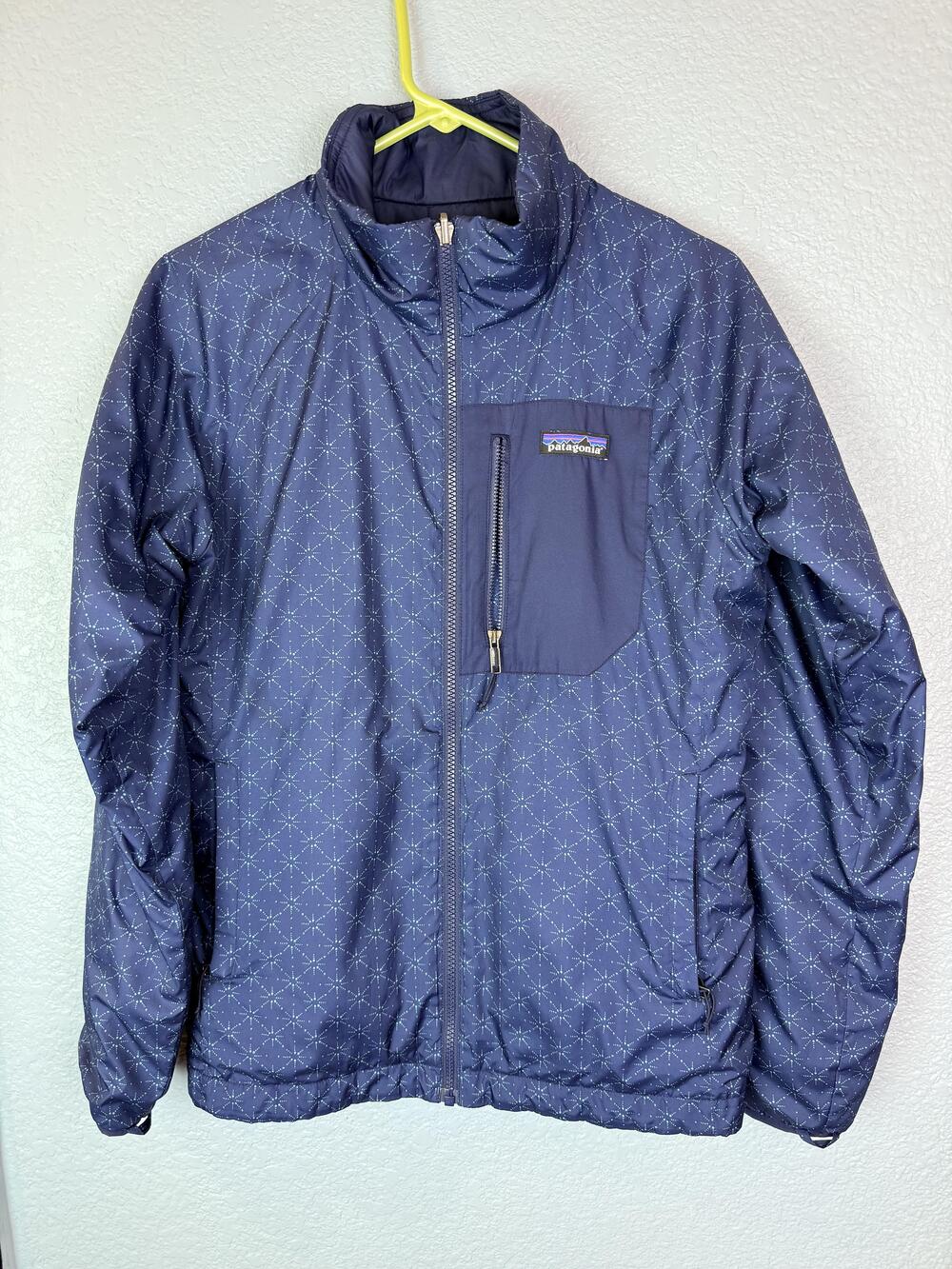 Patagonia Jacket Unisex Large Blue Full Zip Insulated Puffer Geometric Outdoor